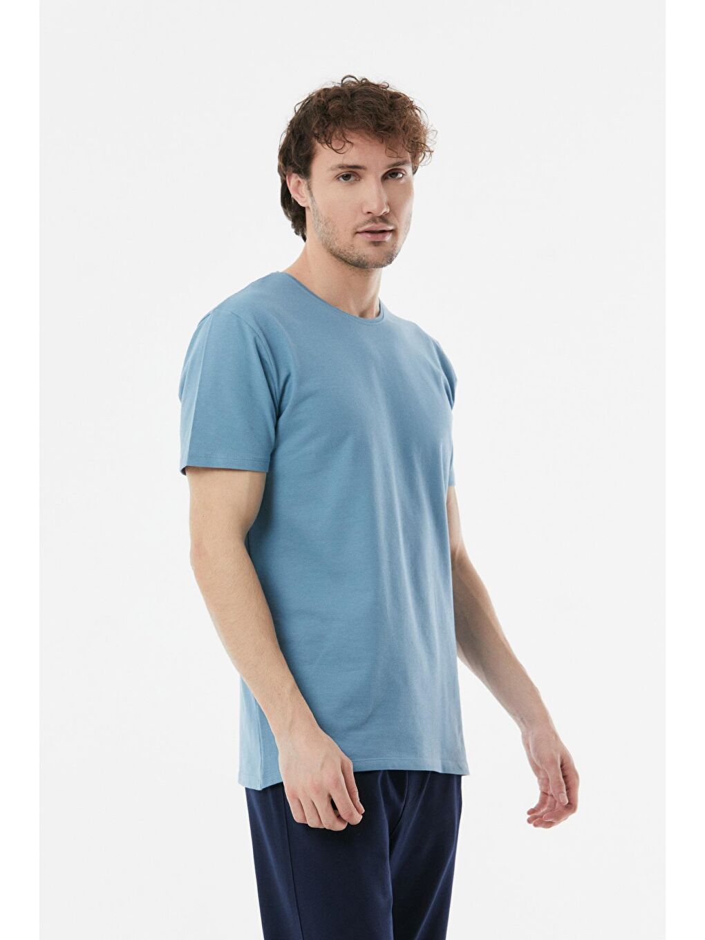 Mavi Basic Bisiklet Yaka Tişört-2