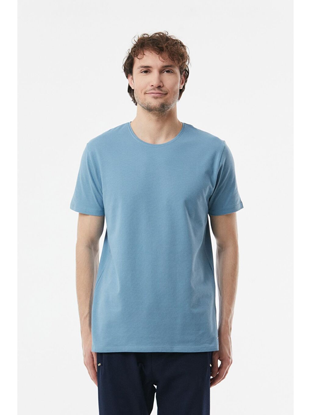 Mavi Basic Bisiklet Yaka Tişört-4