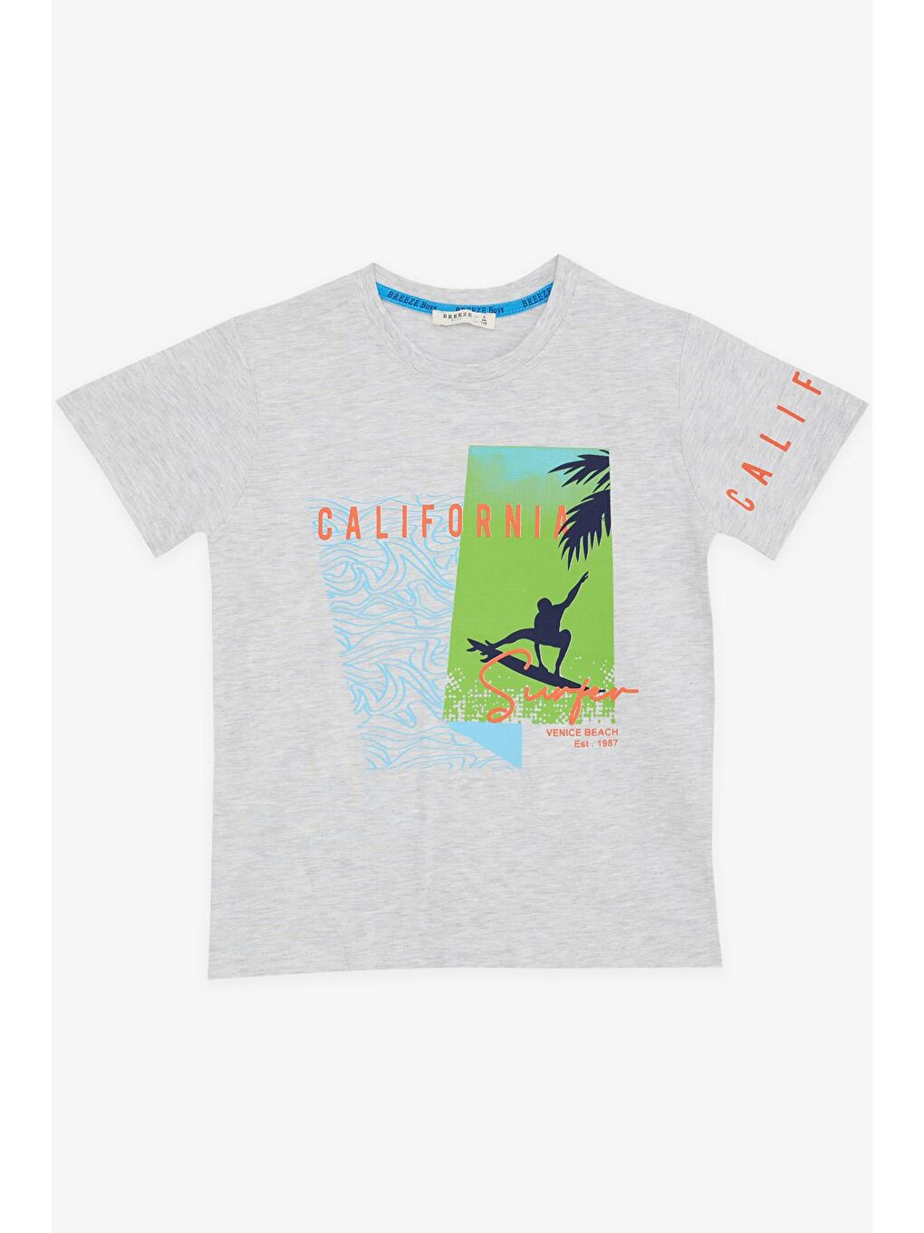 Bej Erkek Çocuk Tatil Temalı Sörfçü Baskılı Açık Gri Melanj (6-12 Yaş)-2