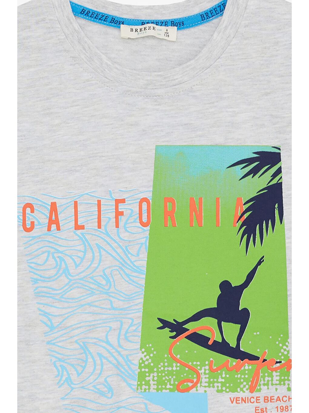 Bej Erkek Çocuk Tatil Temalı Sörfçü Baskılı Açık Gri Melanj (6-12 Yaş)-4