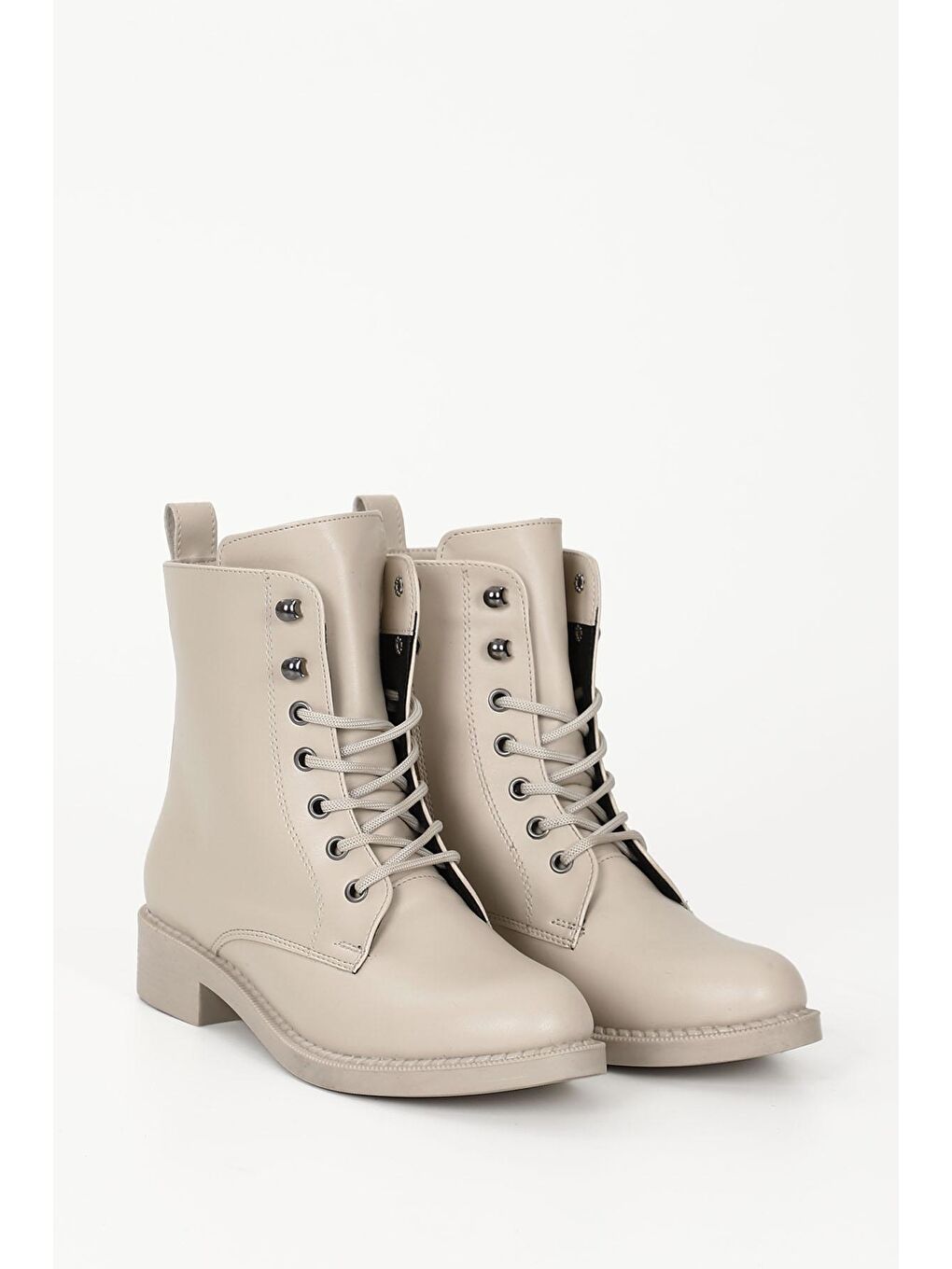 Bej BEJ  Yuvarlak Burun Topuklu Fermuarlı Bağcıklı Kadın Günlük Bot 35768-1