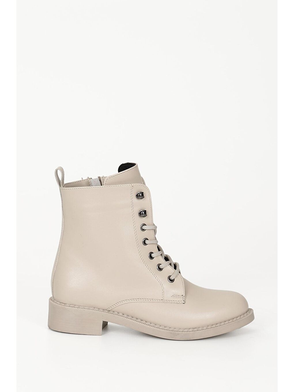 Bej BEJ  Yuvarlak Burun Topuklu Fermuarlı Bağcıklı Kadın Günlük Bot 35768-3