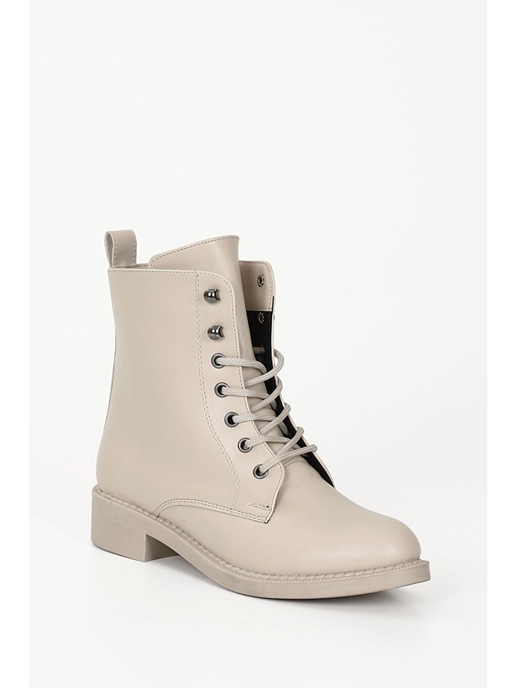 Bej BEJ  Yuvarlak Burun Topuklu Fermuarlı Bağcıklı Kadın Günlük Bot 35768-5