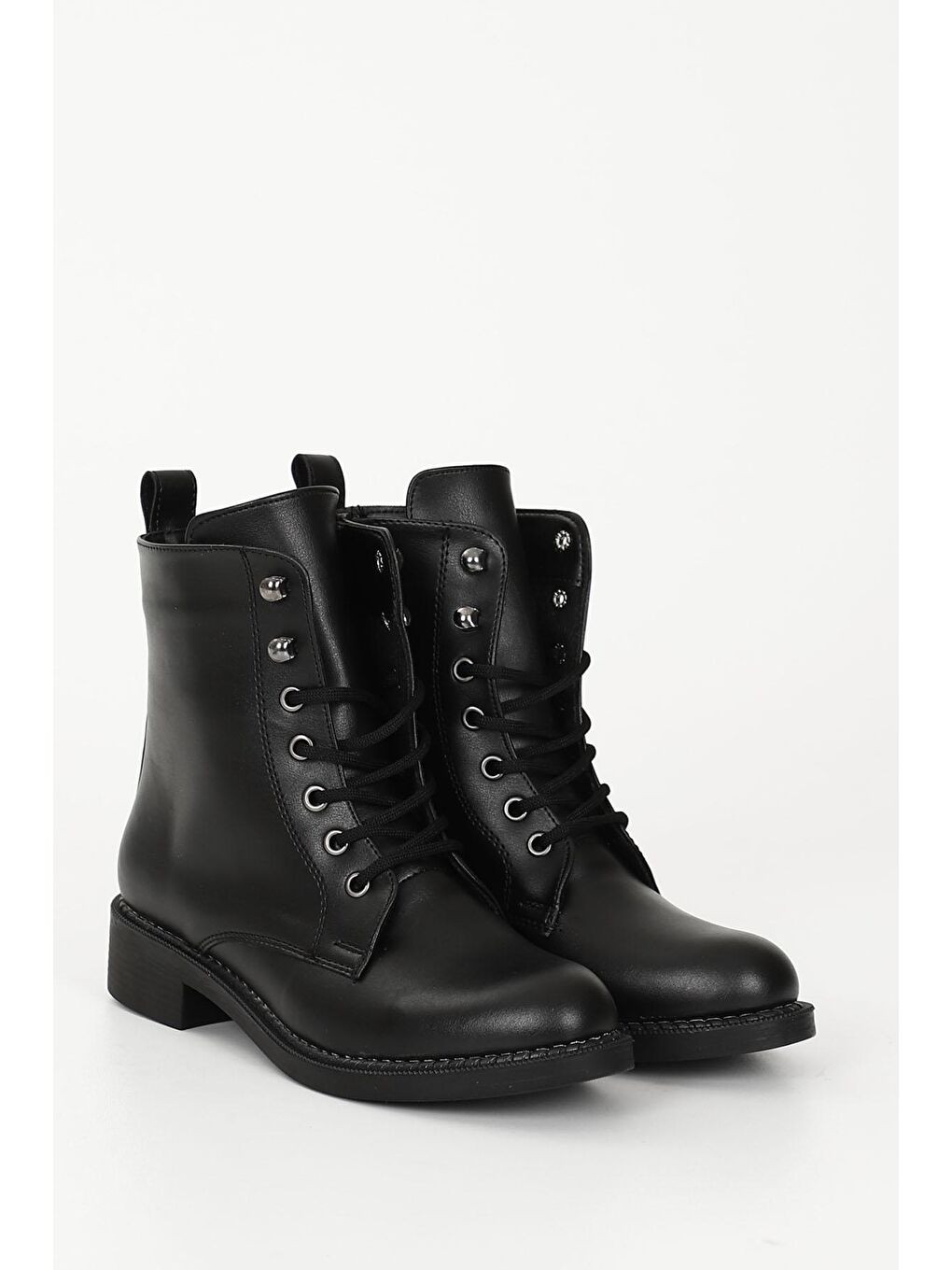 Siyah SİYAH  Yuvarlak Burun Topuklu Fermuarlı Bağcıklı Kadın Günlük Bot 35768-1