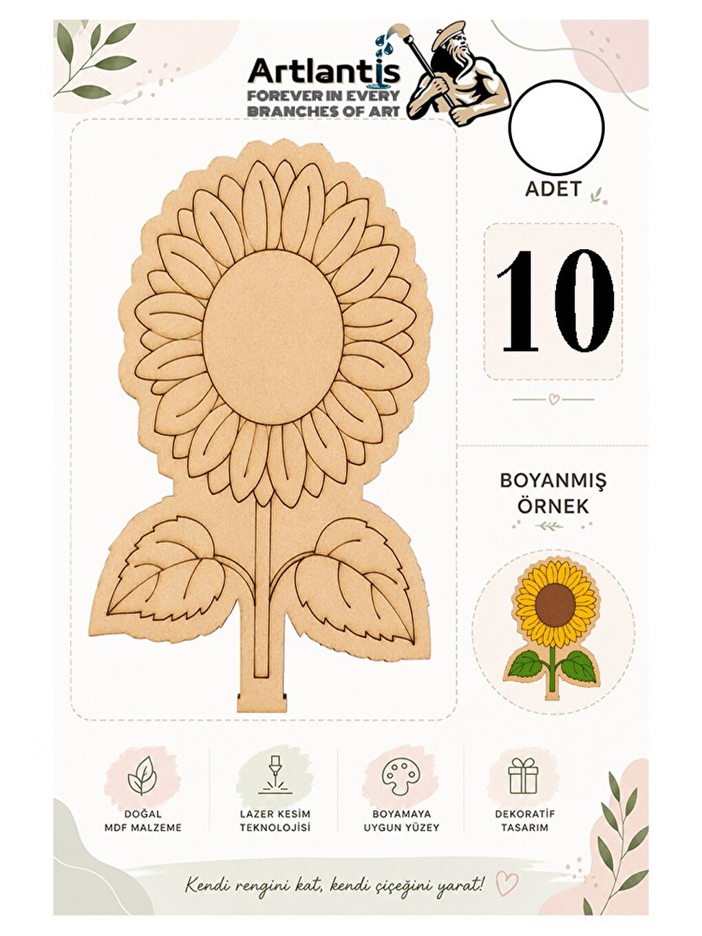 Ahşap Boyama Çiçekler 10 Adet 10x15cm Boyama Figürü Etkinlik Çocuk Gelişim Motor Beceri