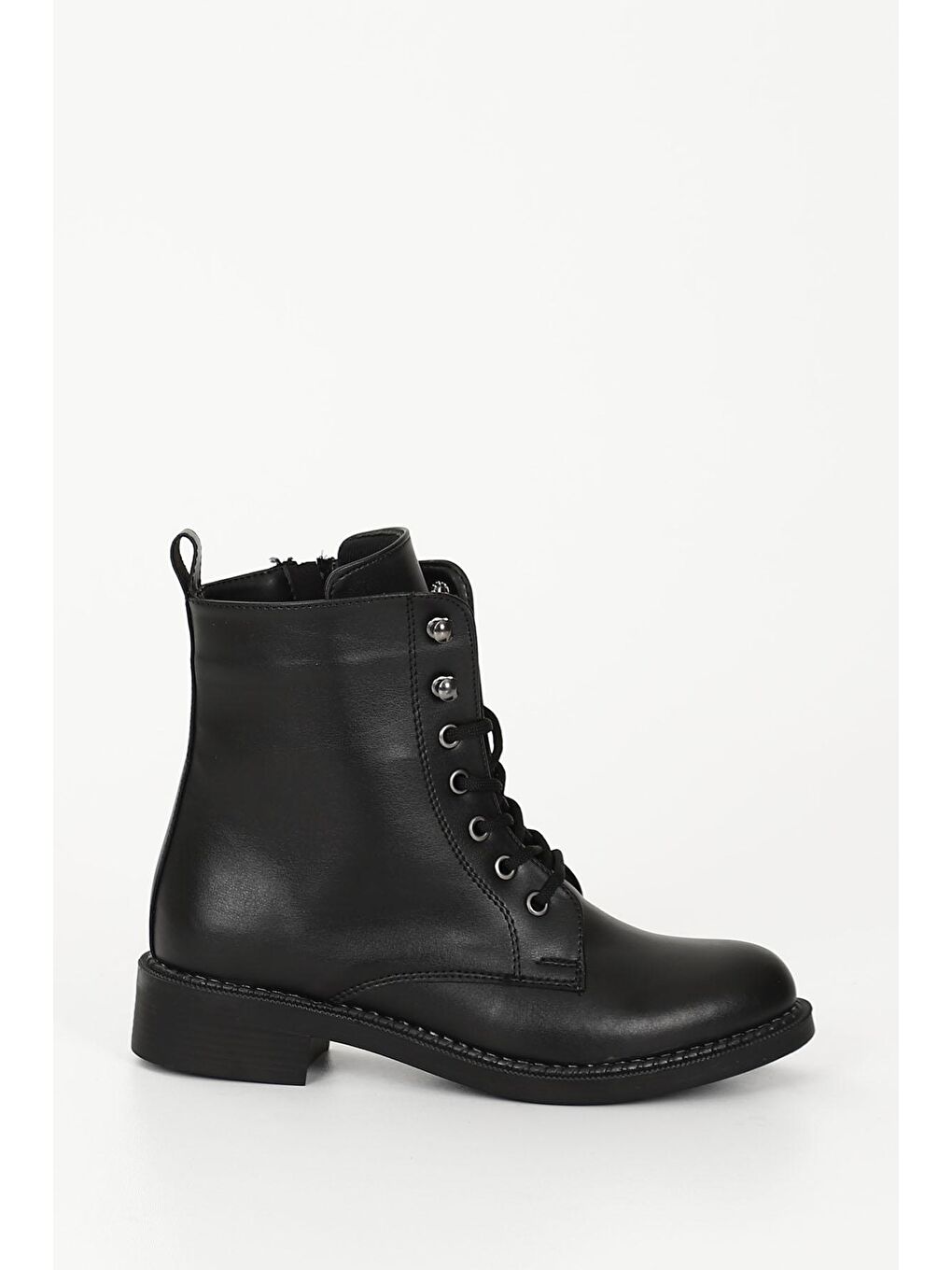 Siyah SİYAH  Yuvarlak Burun Topuklu Fermuarlı Bağcıklı Kadın Günlük Bot 35768-3