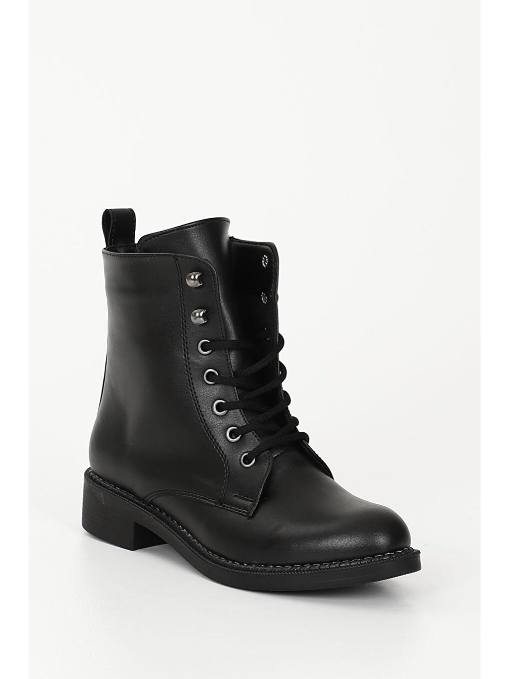 Siyah SİYAH  Yuvarlak Burun Topuklu Fermuarlı Bağcıklı Kadın Günlük Bot 35768-4