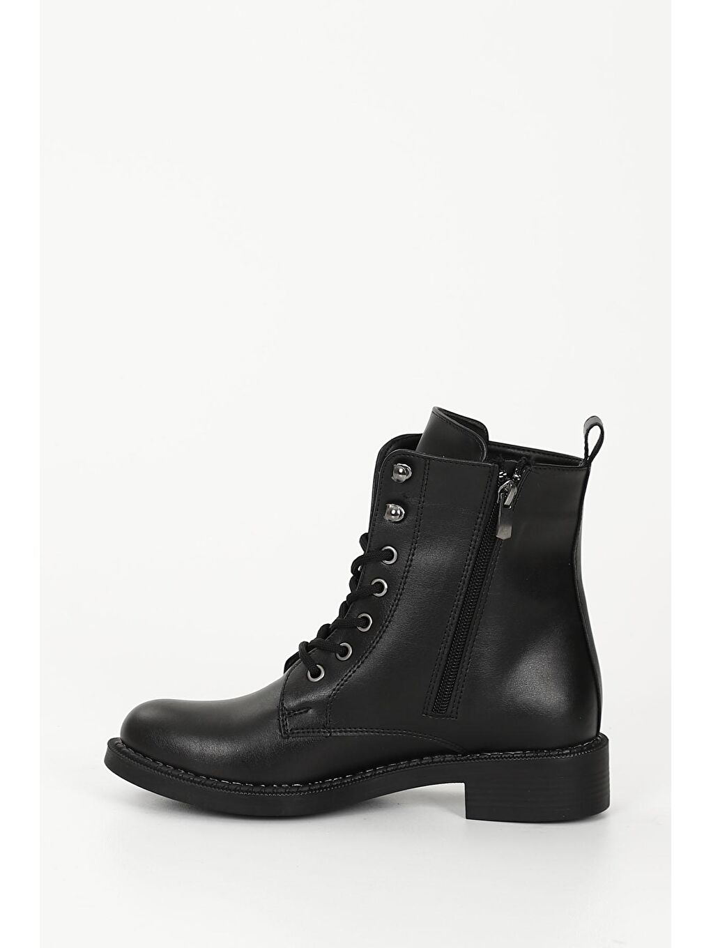 Siyah SİYAH  Yuvarlak Burun Topuklu Fermuarlı Bağcıklı Kadın Günlük Bot 35768-5