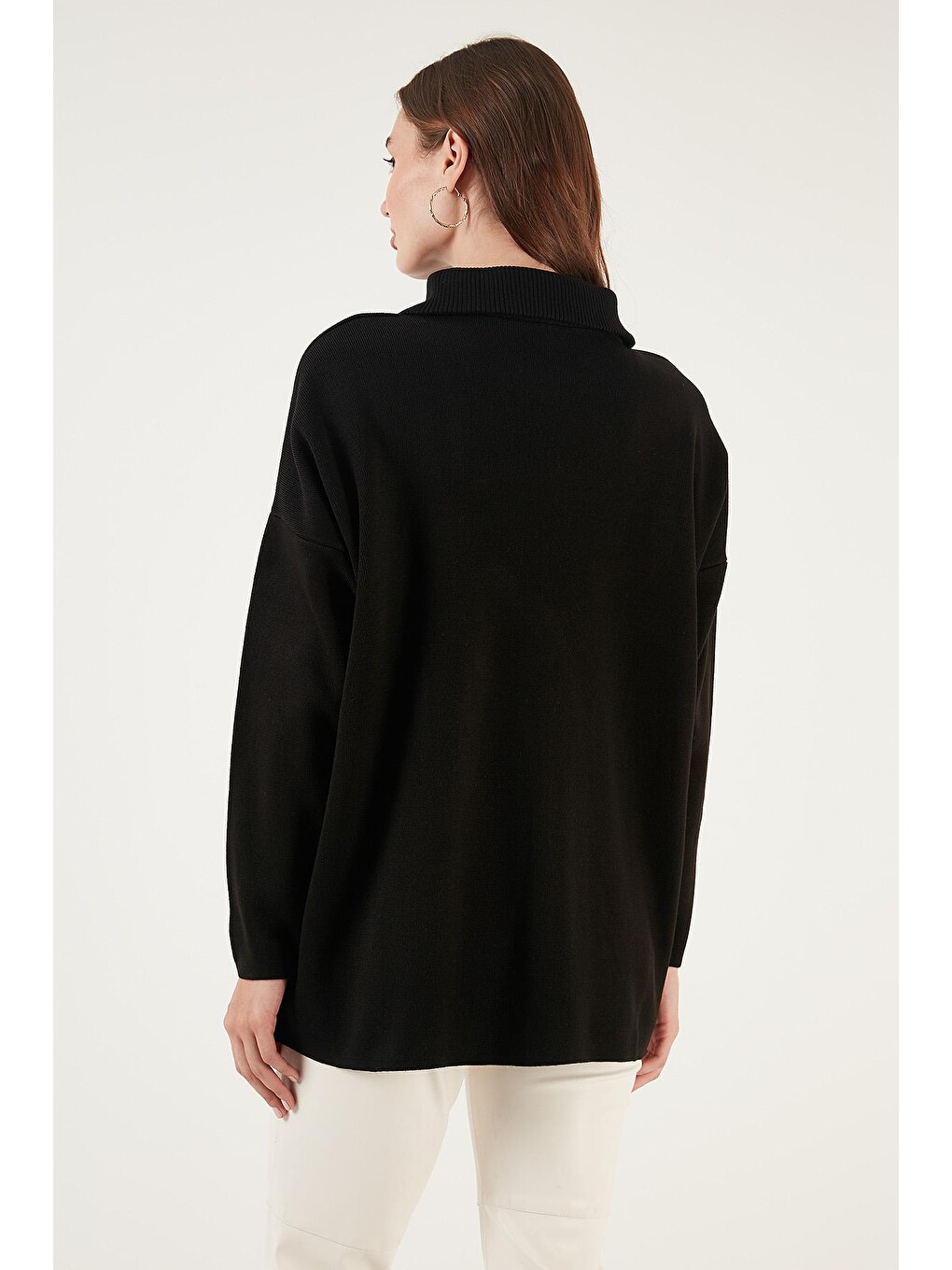 Siyah Yarım Fermuarlı Oversize Triko Kazak 4616079-4