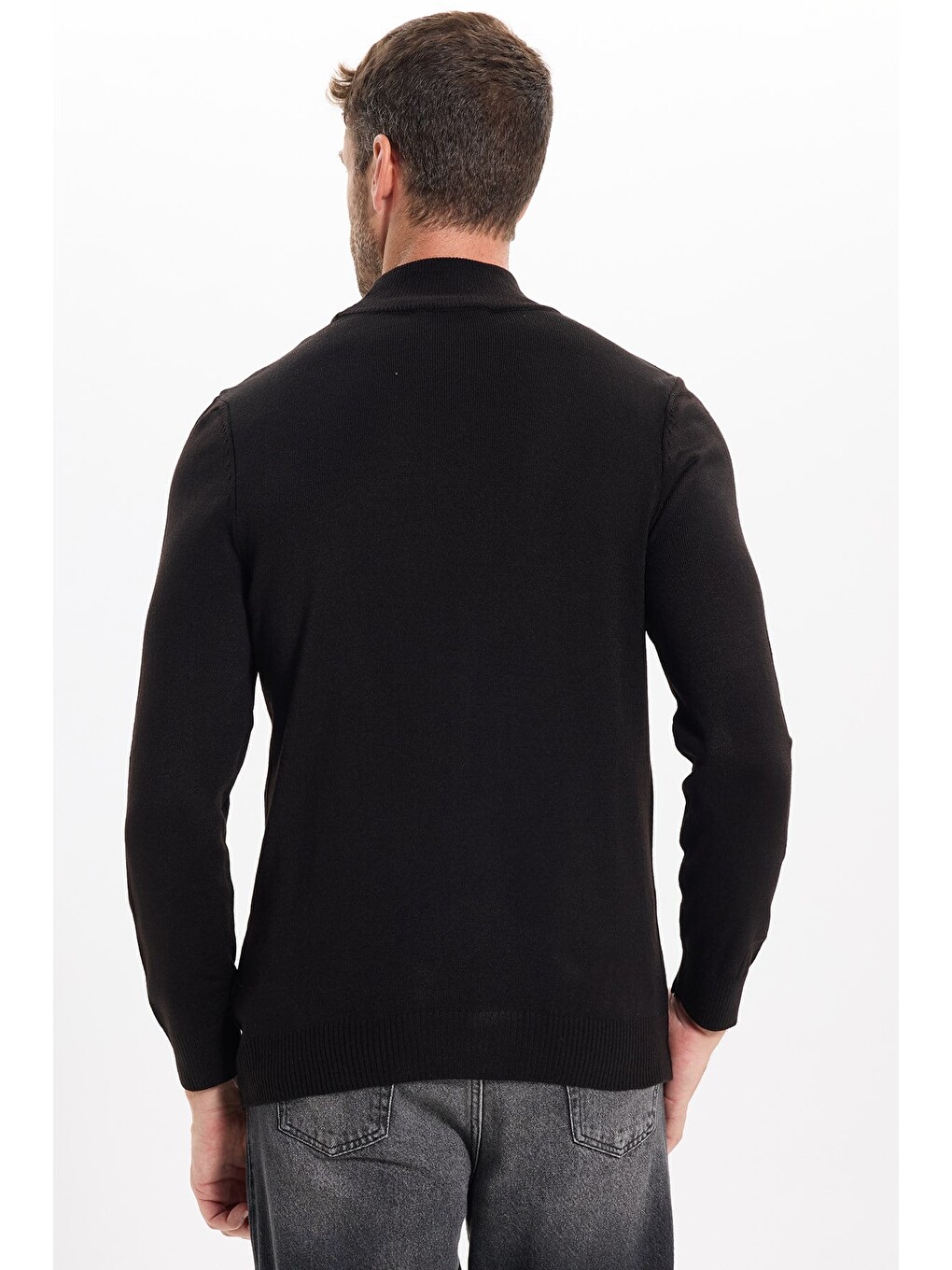 Erkek Slim Fit Dar Kesim Yumuşak Dokulu Tüylenmeyen Siyah Yarım Balıkçı Yaka Triko Kazak-7