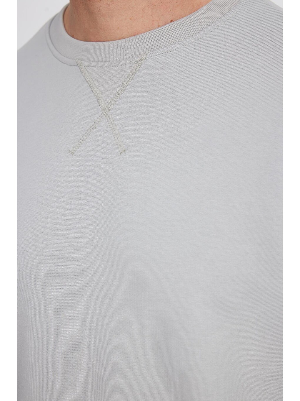 Bej Unisex Relax Fit Rahat Kesim %100 Pamuk 3 İplik Basic Taş Renk Bisiklet Yaka Sweatshirt-2