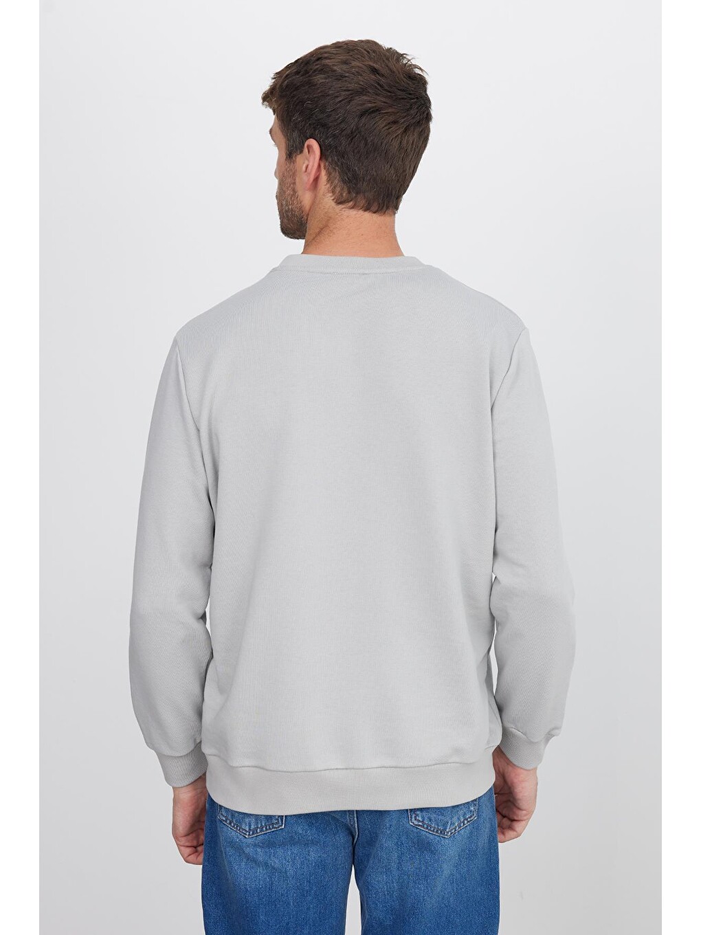 Bej Unisex Relax Fit Rahat Kesim %100 Pamuk 3 İplik Basic Taş Renk Bisiklet Yaka Sweatshirt-6