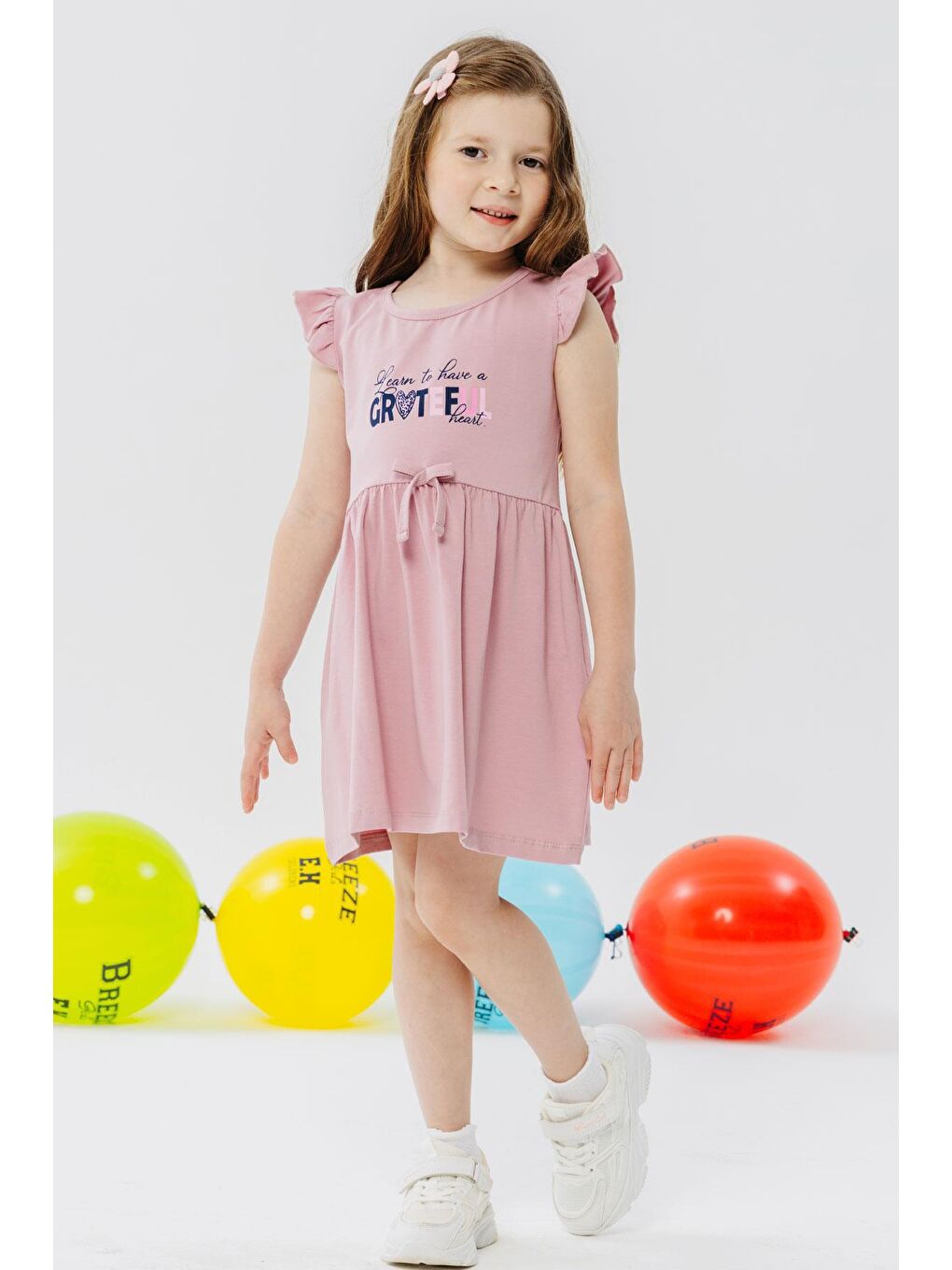 Pembe Kız Çocuk Elbise Yazı Baskılı Gülkurusu (3-7 Yaş)