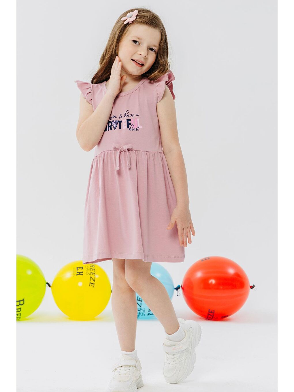 Pembe Kız Çocuk Elbise Yazı Baskılı Gülkurusu (3-7 Yaş)-1