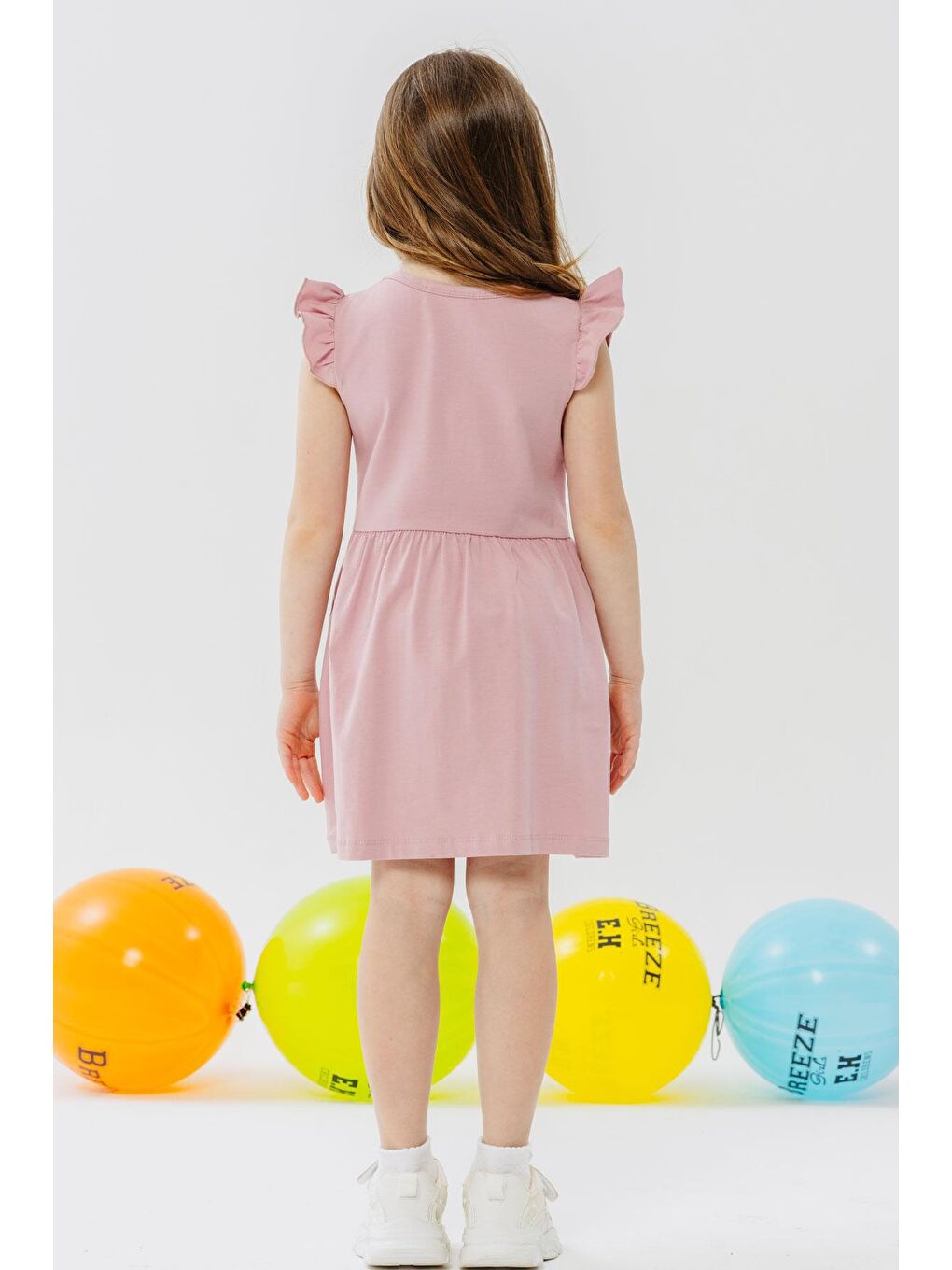 Pembe Kız Çocuk Elbise Yazı Baskılı Gülkurusu (3-7 Yaş)-2