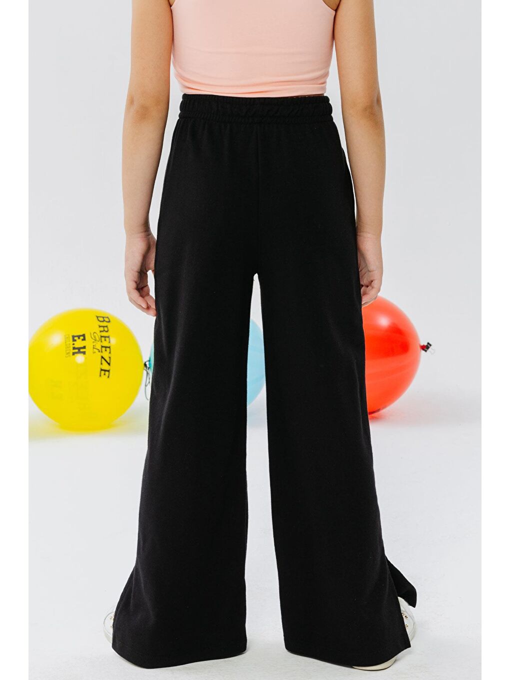 Kız Çocuk Alt Geniş Paça Yırtmaçlı Bağcık Aksesuarlı Cepli Siyah (8-9 Yaş)-2