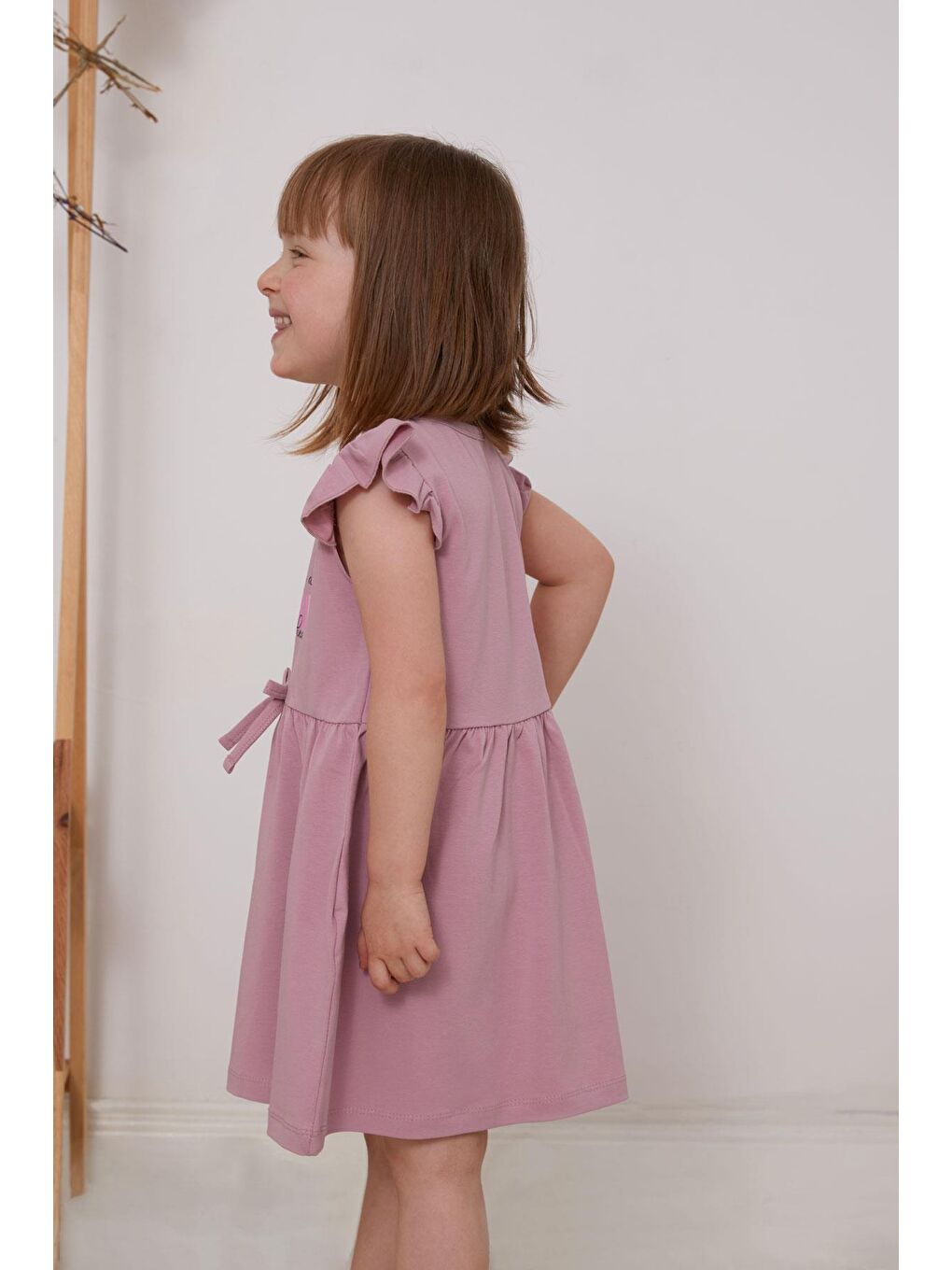 Pembe Kız Çocuk Elbise Yazı Baskılı Gülkurusu (3-7 Yaş)-4