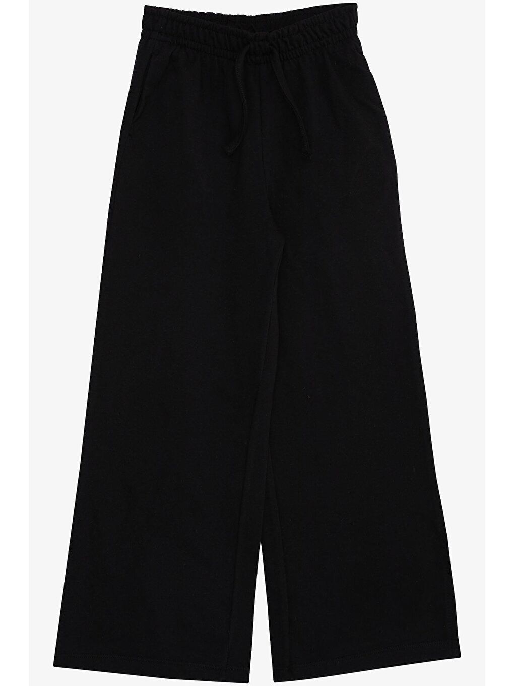 Kız Çocuk Alt Geniş Paça Yırtmaçlı Bağcık Aksesuarlı Cepli Siyah (8-9 Yaş)-3