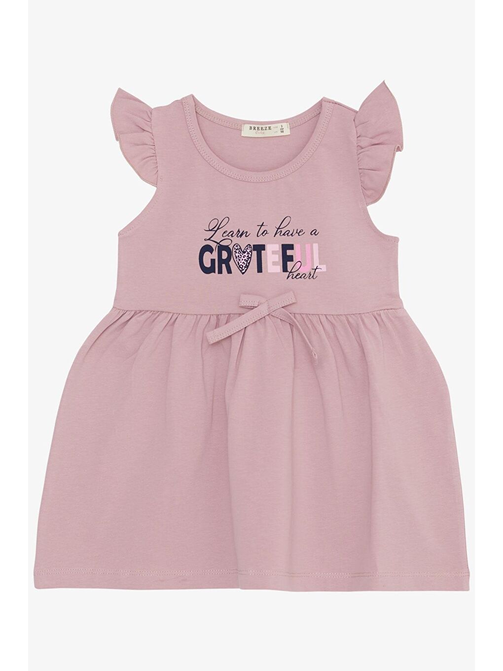 Pembe Kız Çocuk Elbise Yazı Baskılı Gülkurusu (3-7 Yaş)-5