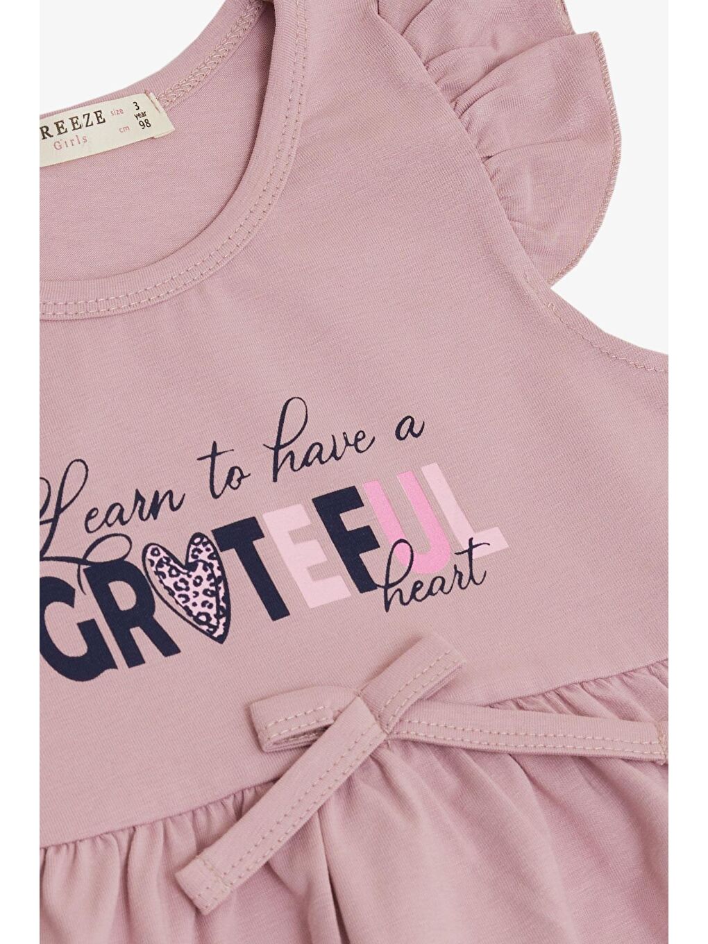Pembe Kız Çocuk Elbise Yazı Baskılı Gülkurusu (3-7 Yaş)-7