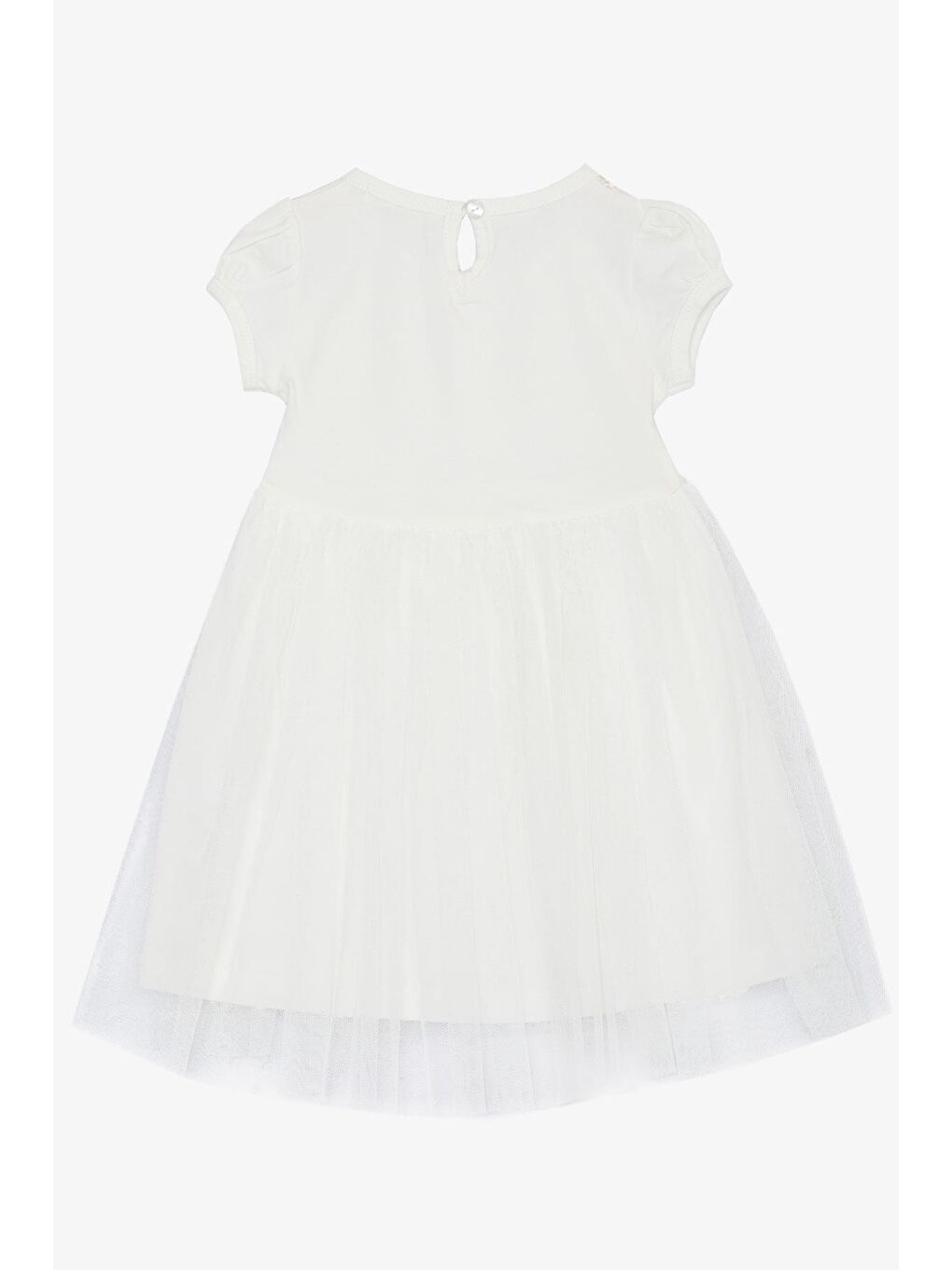 Kız Çocuk Elbise Pullu Nakışlı Fiyonklu Tüllü Ekru (1.5-4 Yaş)-3