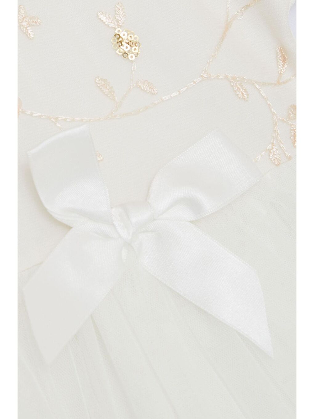 Kız Çocuk Elbise Pullu Nakışlı Fiyonklu Tüllü Ekru (1.5-4 Yaş)-5