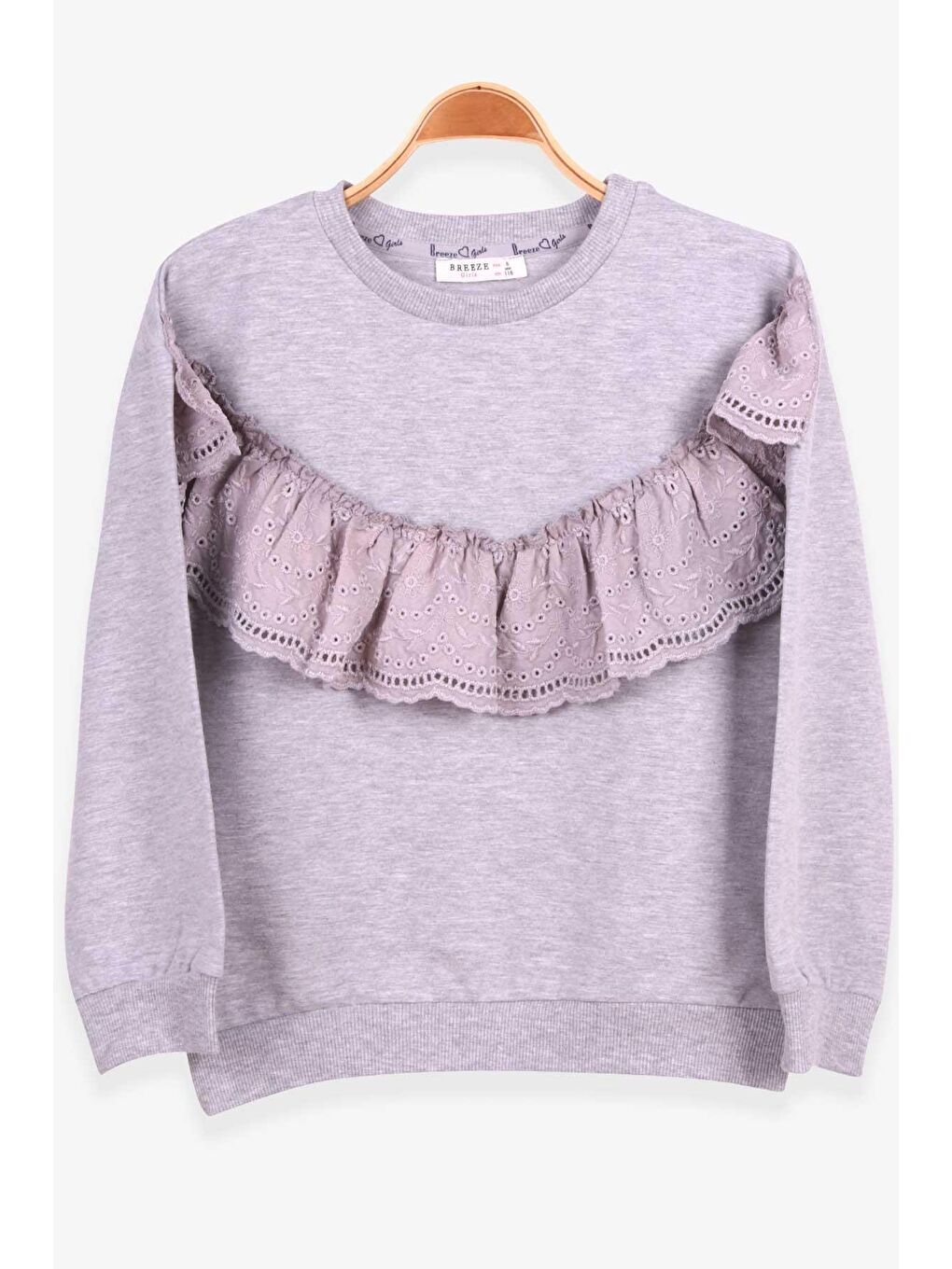 Breeze Kız Çocuk Sweatshirt Güpürlü Gri Melanj (6-12 Yaş)