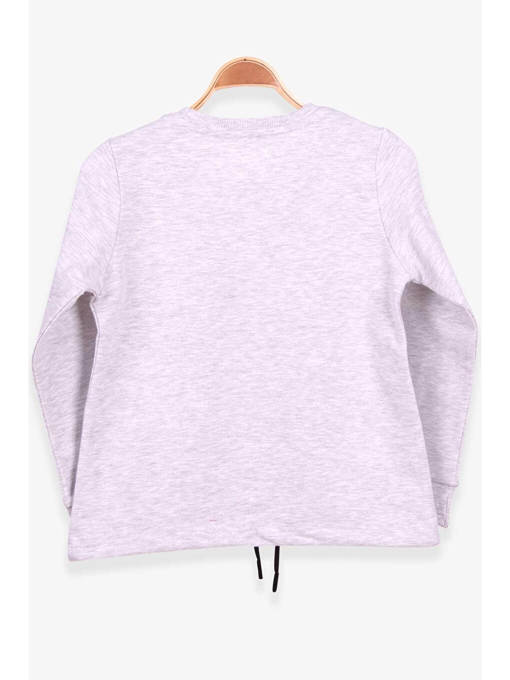Kız Çocuk Sweatshirt İncili Taşlı Beli Bağcıklı Gri Melanj (6-12 Yaş)-1