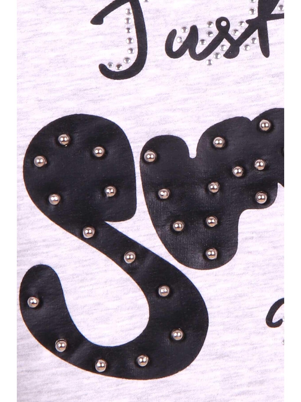 Kız Çocuk Sweatshirt İncili Taşlı Beli Bağcıklı Gri Melanj (6-12 Yaş)-3