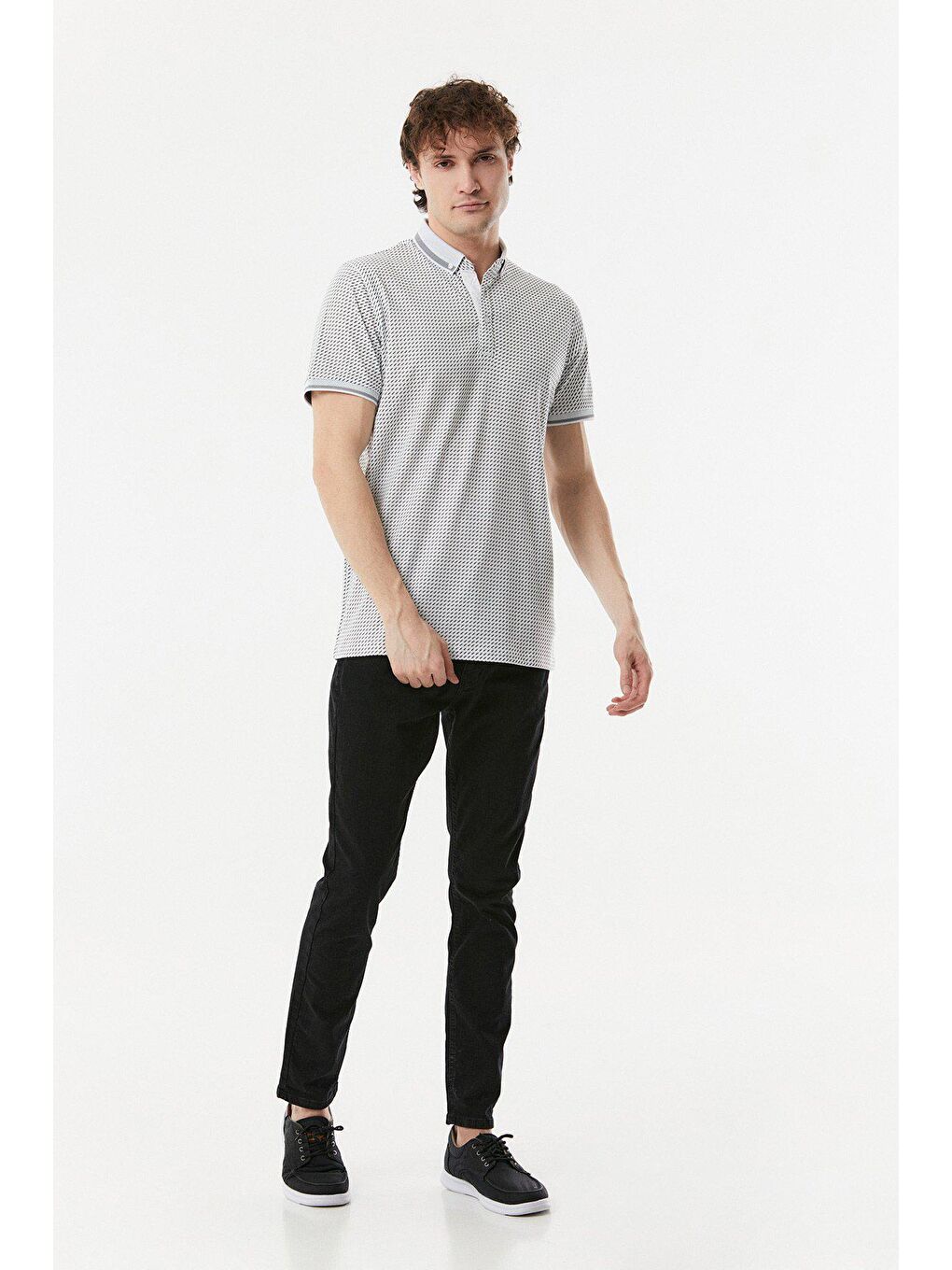 Ekru Polo Yaka Slim Fit Tişört-1