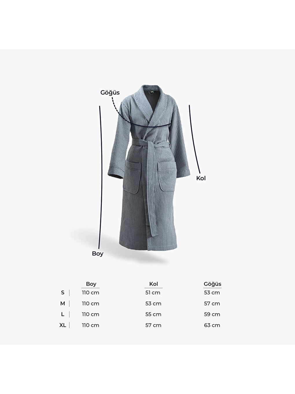 Afra Kadın Pike Bornoz %100 Pamuk İndigo Mavi-3