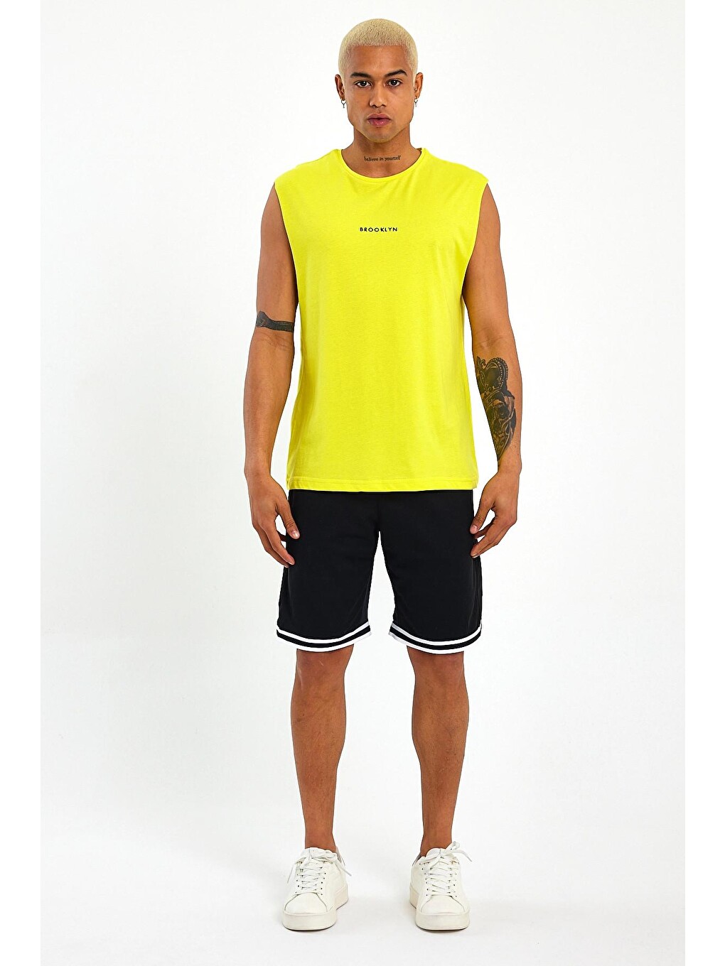 Gri Erkek Bisiklet Yaka Regular Fit Brooklyn Baskılı Kolsuz Tişört Spr22ts122