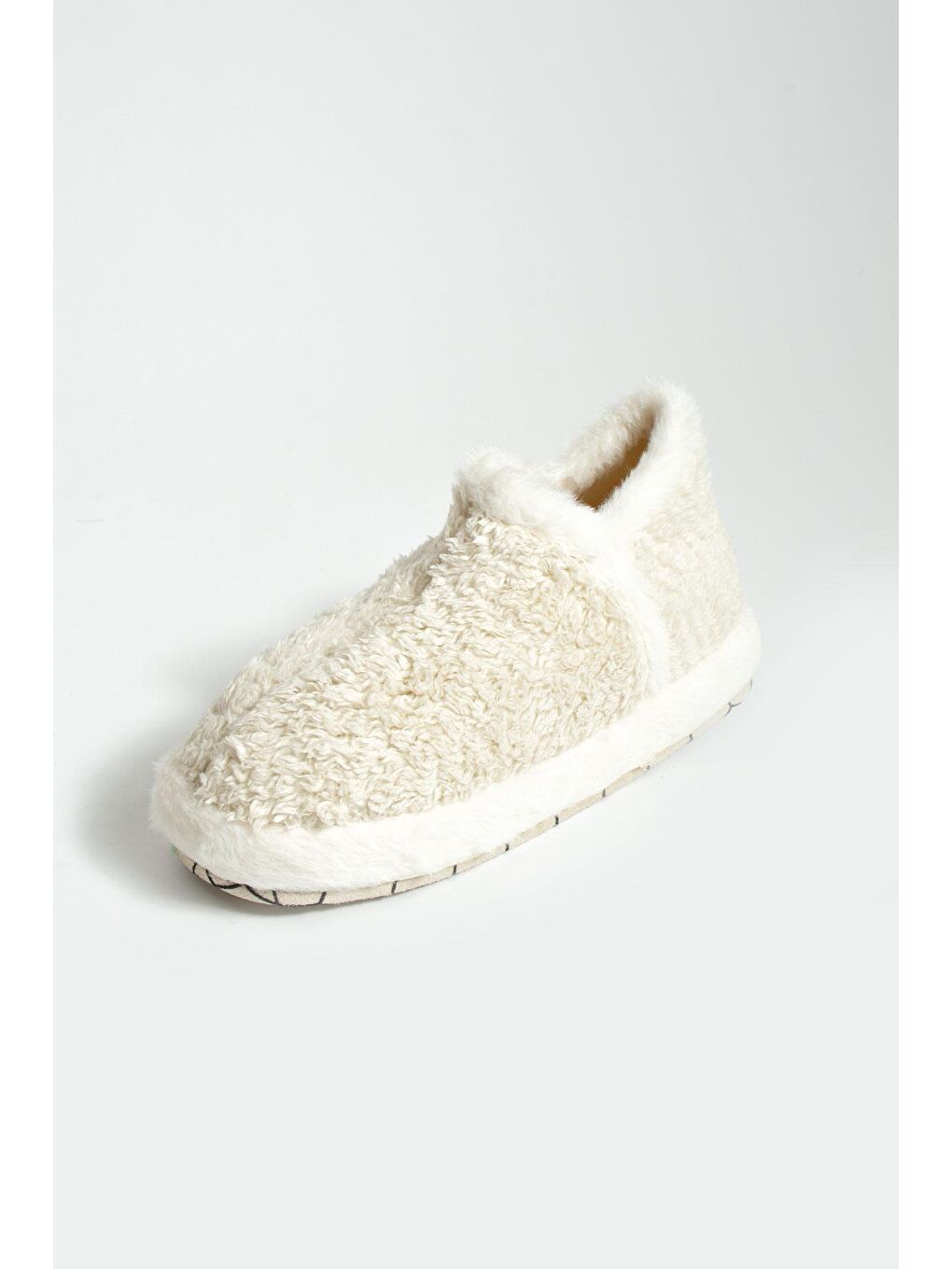 Ekru Kaymaz Kalın Taban Rahat Kalıp Pelüş Kadın Ev Botu P01-33-23-4