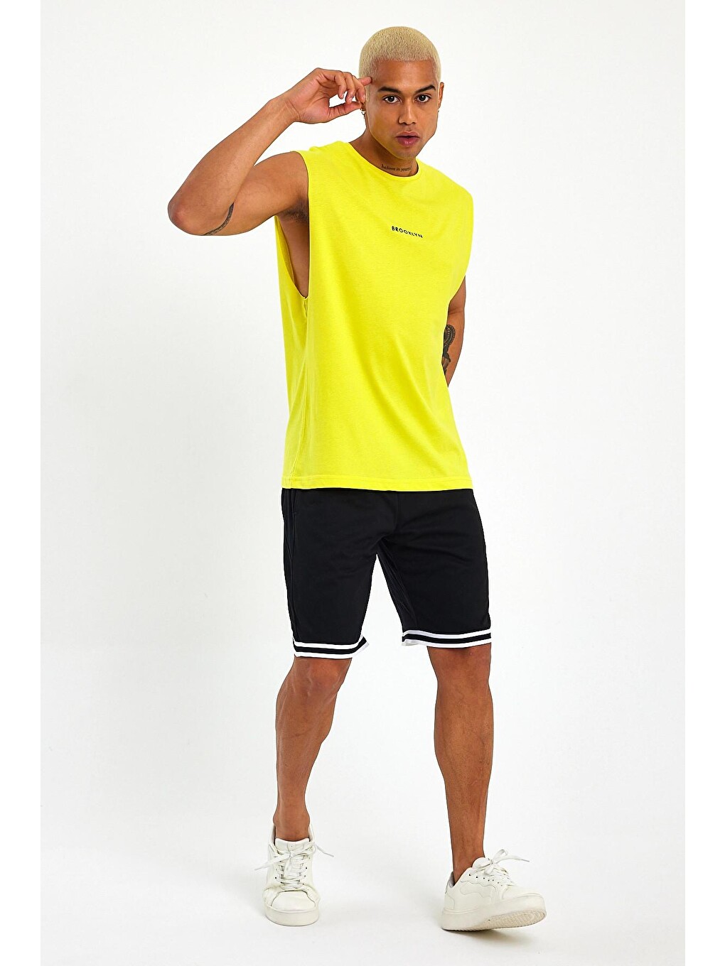 Gri Erkek Bisiklet Yaka Regular Fit Brooklyn Baskılı Kolsuz Tişört Spr22ts122-1