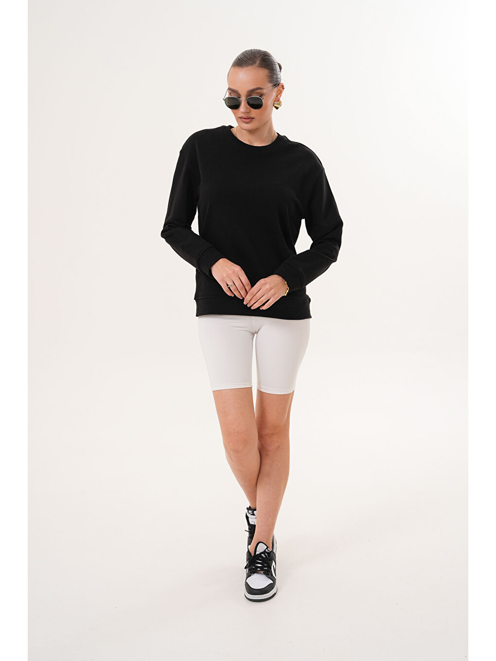 Siyah Unisex Bisiklet Yaka %100 Pamuk Basic Sweatshirt-6