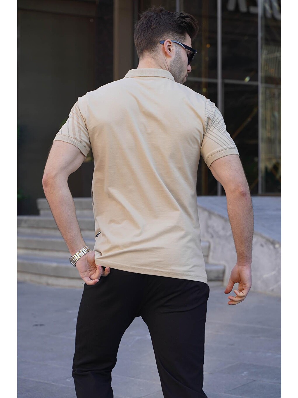 Bej Desenli Polo Yaka Erkek Tişört 6079-1