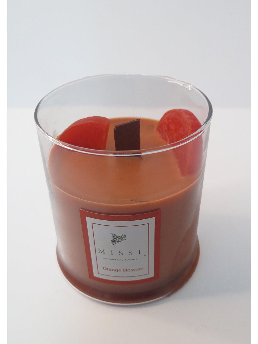 Turuncu Büyük Üfleme Cam Ahşap Fitilli Orange Bloosom Vegan Mum-1