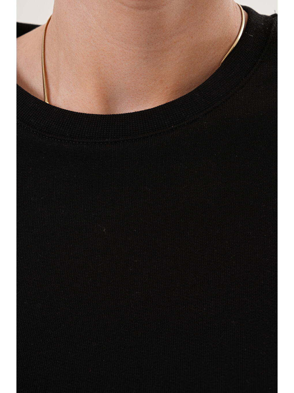 Siyah Unisex Bisiklet Yaka %100 Pamuk Basic Sweatshirt-9