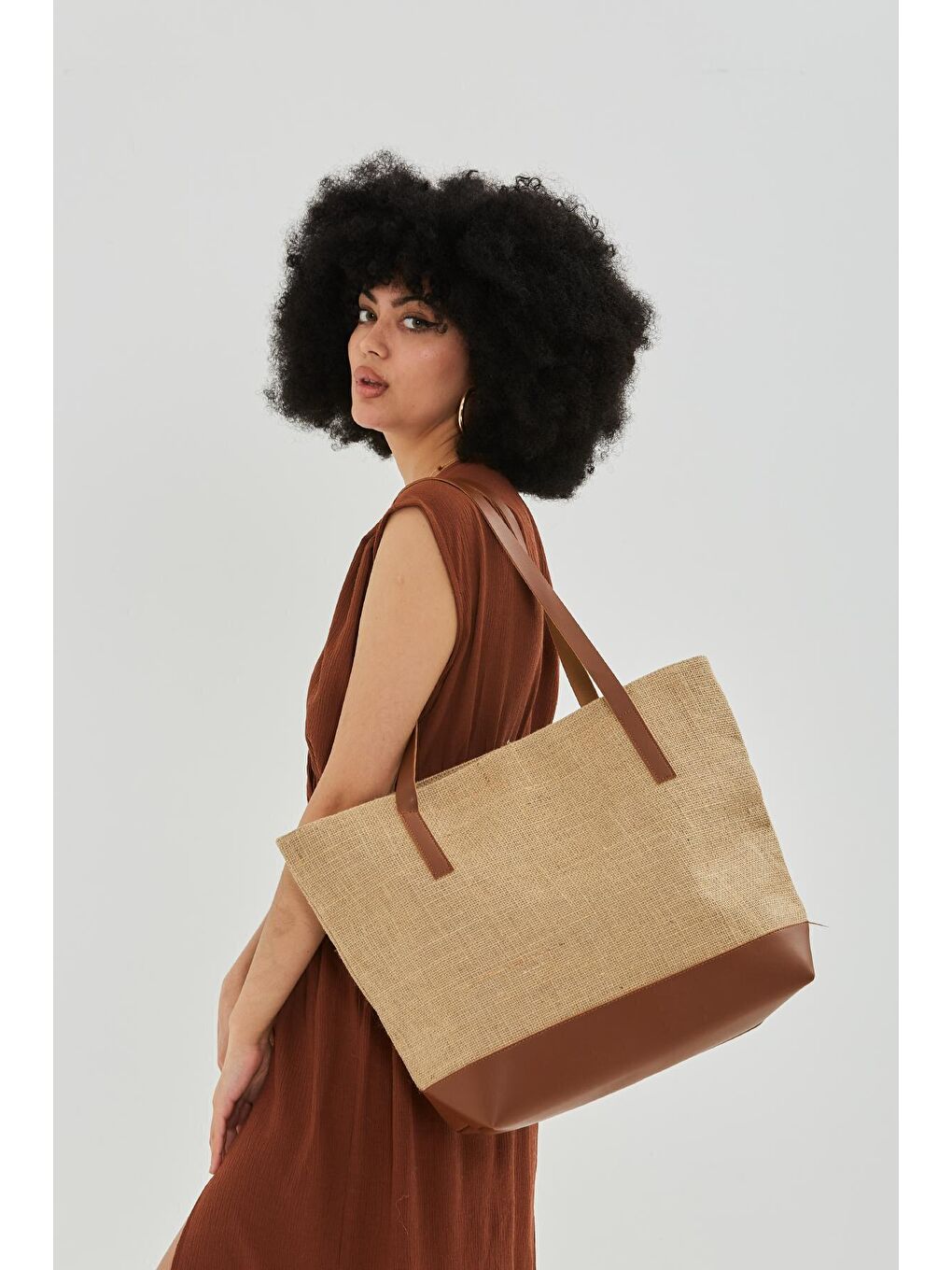 Kahverengi Hasır Plaj Sunset Kadın Kol Çanta Taba