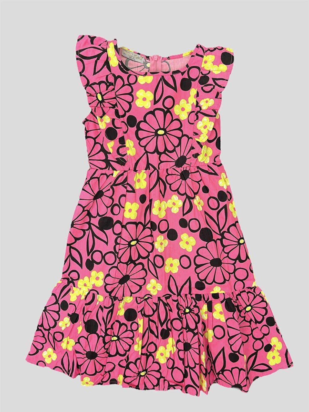 Fuşya Kız Çocuk Fermuarlı Elbise