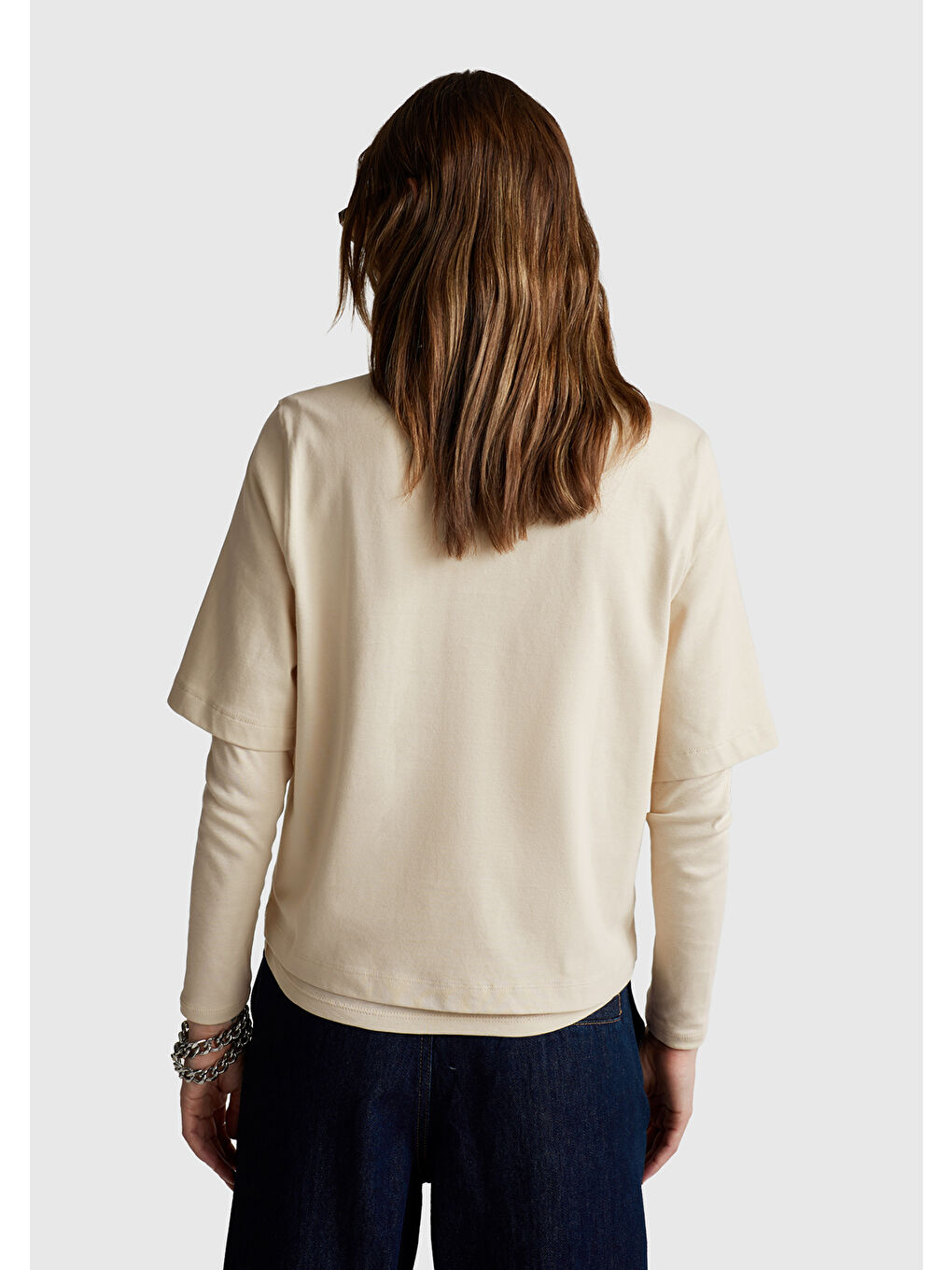 Kadın Bej 100 Pamuk Boxy Fit T Shirt-2