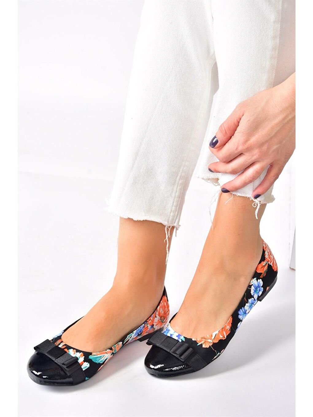 Siyah/Turuncu Kumaş Kadın Babet M726019504-2