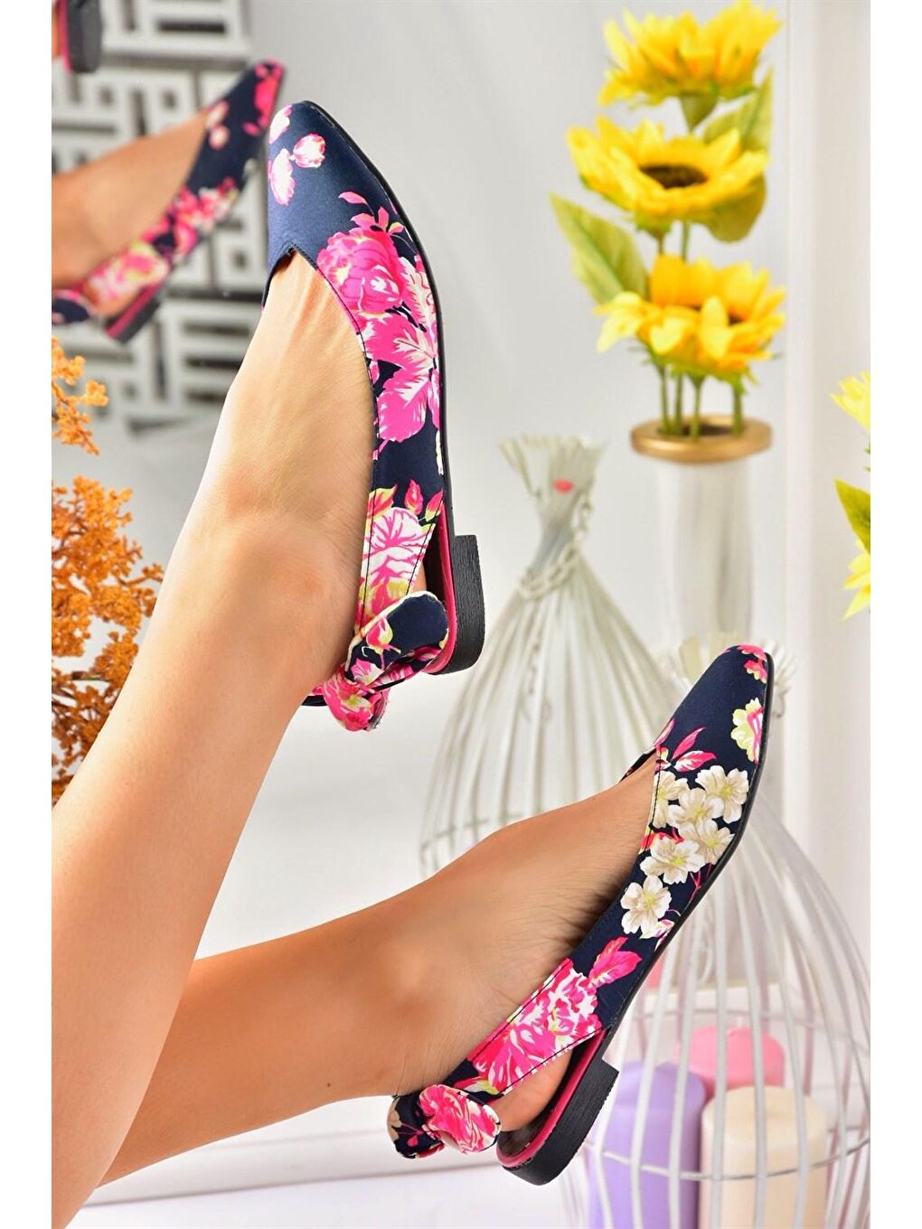 Lacivert/Fuşya Kumaş Kadın Babet D726495304-1