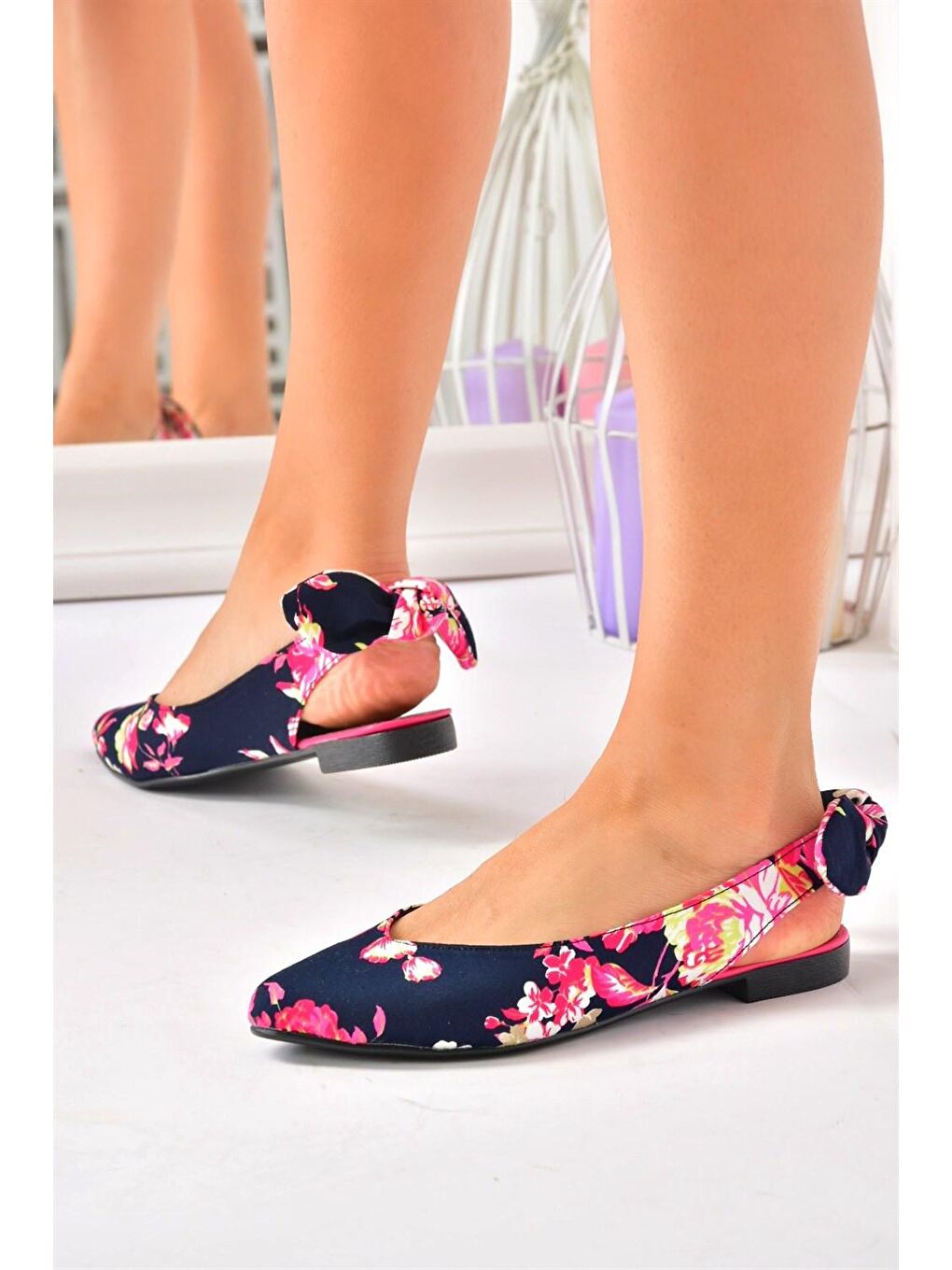 Lacivert/Fuşya Kumaş Kadın Babet D726495304-2