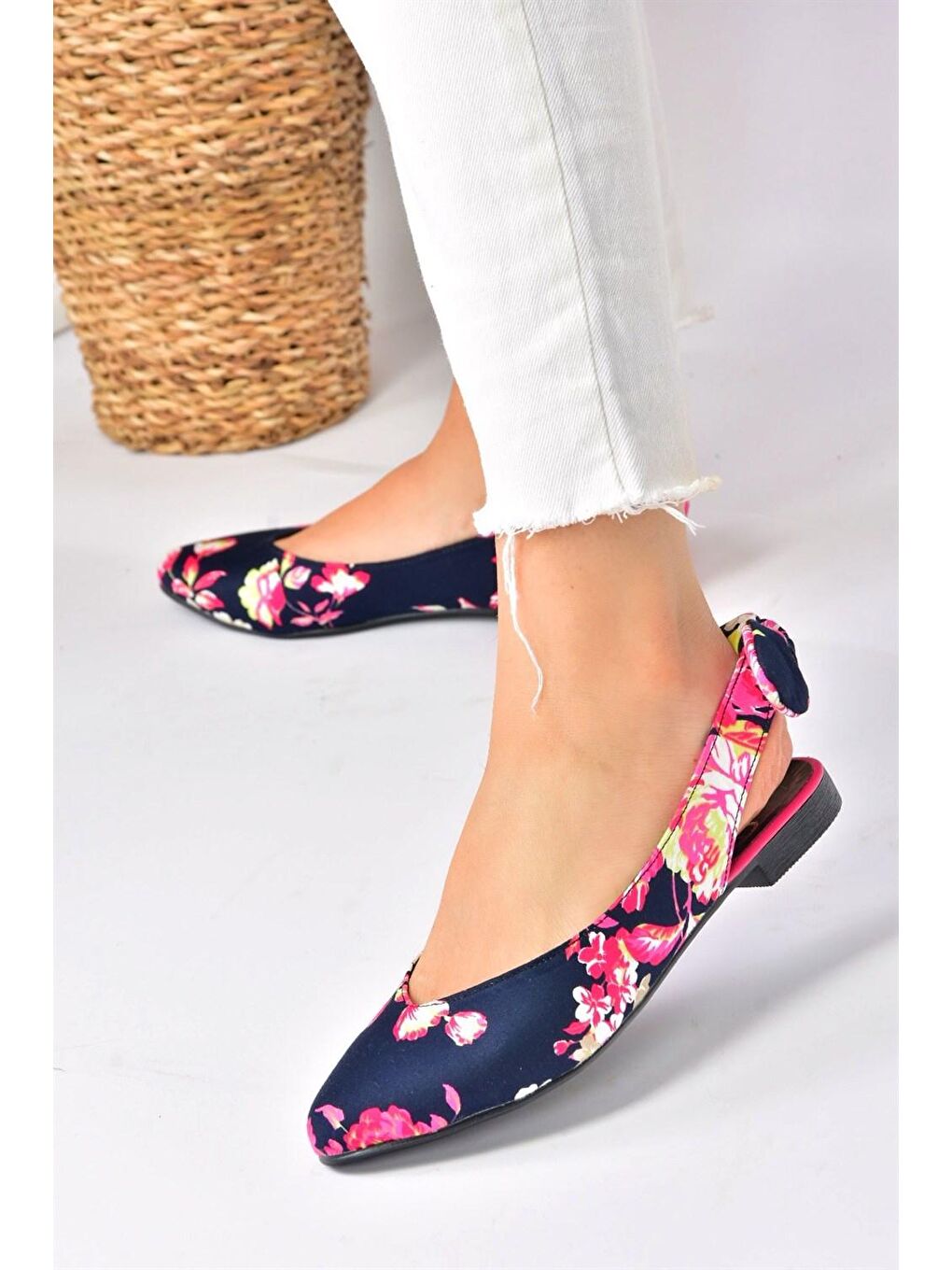 Lacivert/Fuşya Kumaş Kadın Babet D726495304-3