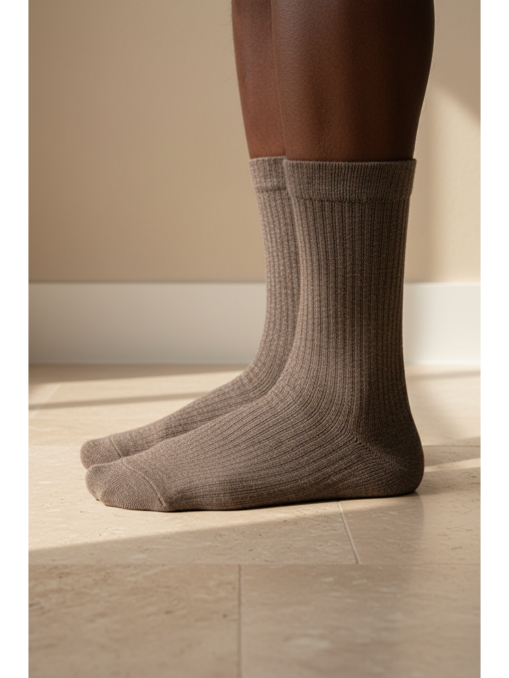 Unisex Basic Kahverengi Soket Çorap-2