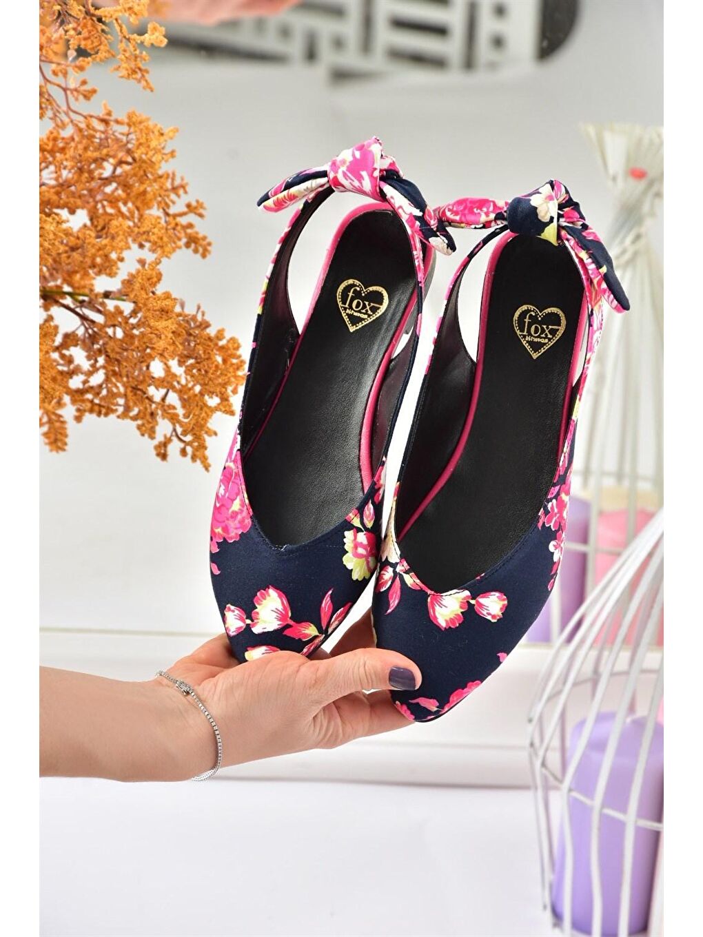 Lacivert/Fuşya Kumaş Kadın Babet D726495304-4