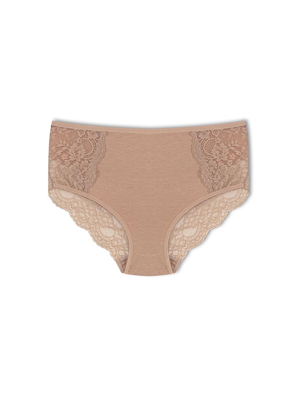 Bej Pamuklu Ön Yanlar ve Arka V Dantel Detay Yüksek Bel Büyük Beden Kadın Külot 3'lü-1