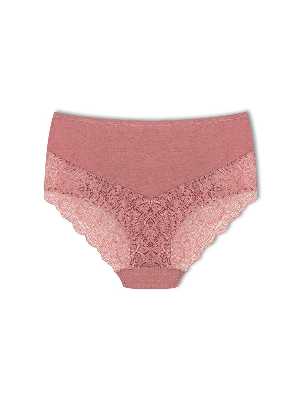 Bej Pamuklu Ön Yanlar ve Arka V Dantel Detay Yüksek Bel Büyük Beden Kadın Külot 3'lü-3