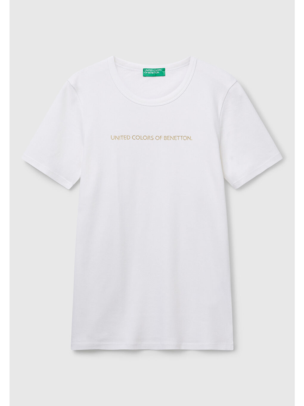 Kadın Beyaz 100 Pamuk Benetton Yazılı Basic T Shirt-1